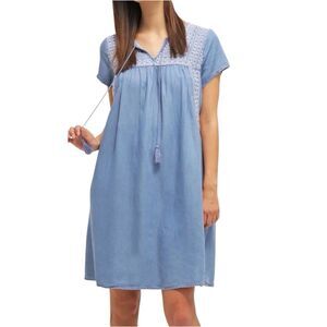 Old Navy Chambray Dress Country Girl Boho Muumuu Embroidered Tassels